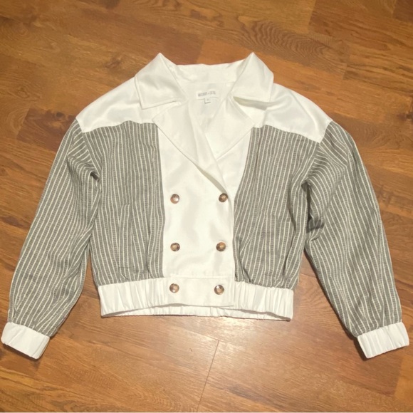 Whiteroom+Cactus Double-Breasted Cropped Bomber Jacket Sz M Old Money Textured - Picture 2 of 9